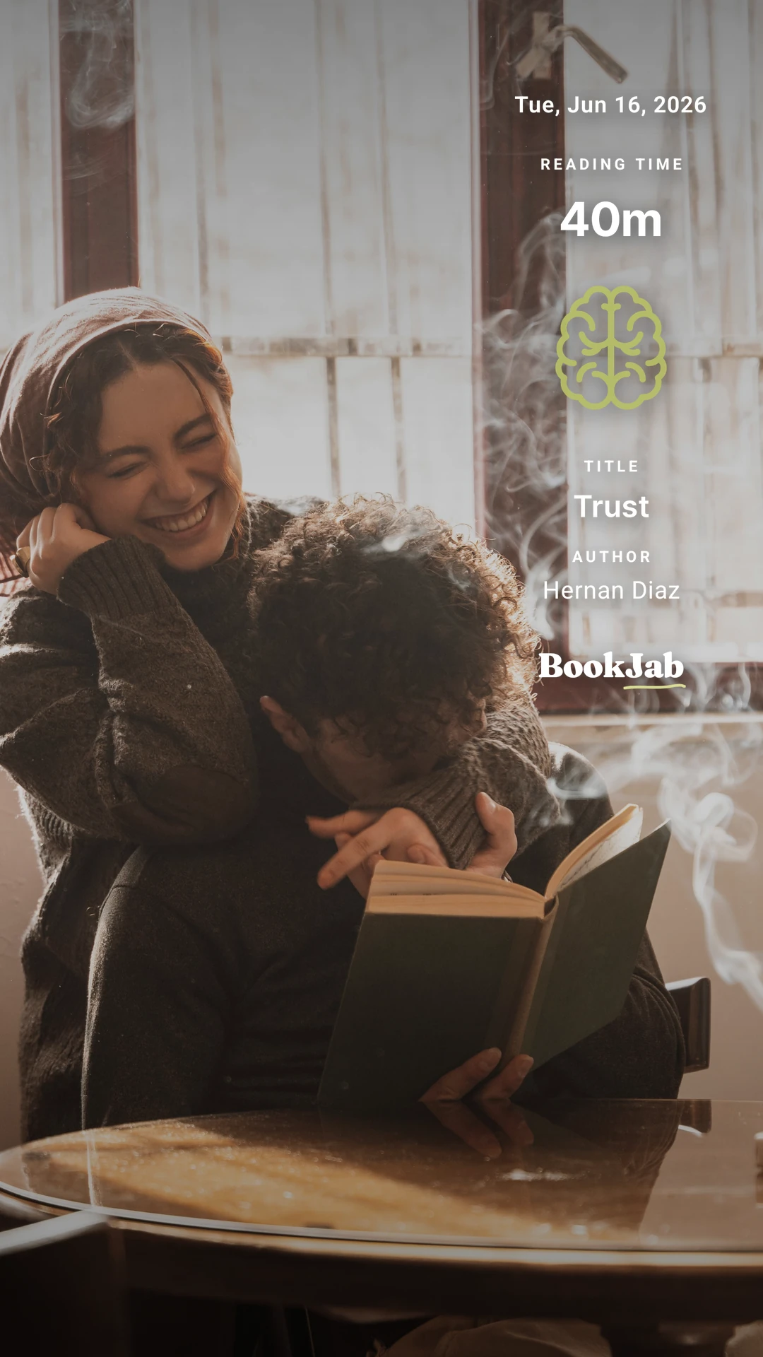 Trust · 40m — a mother and child laughing over a book