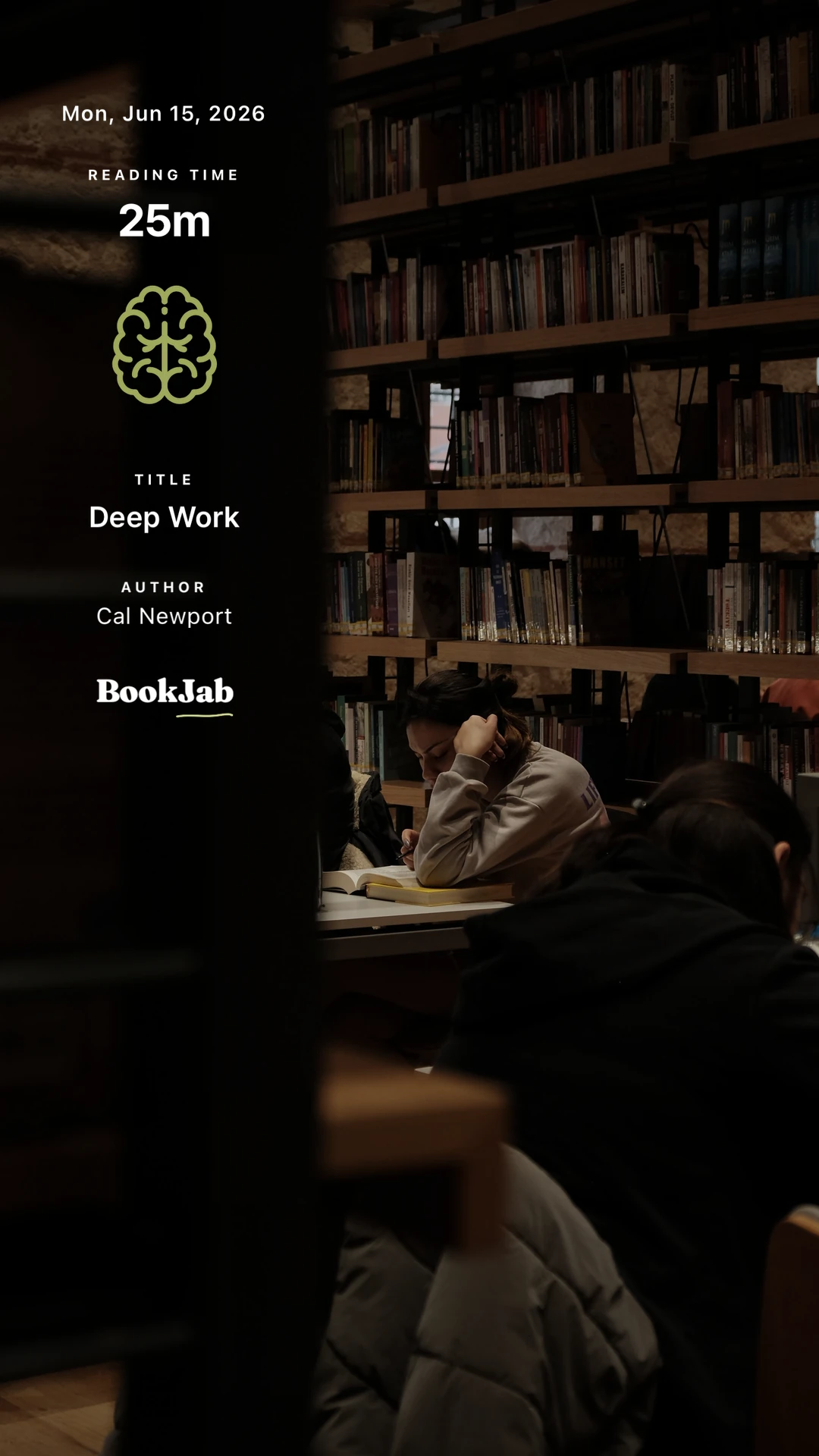 Deep Work · 25m — a dark library