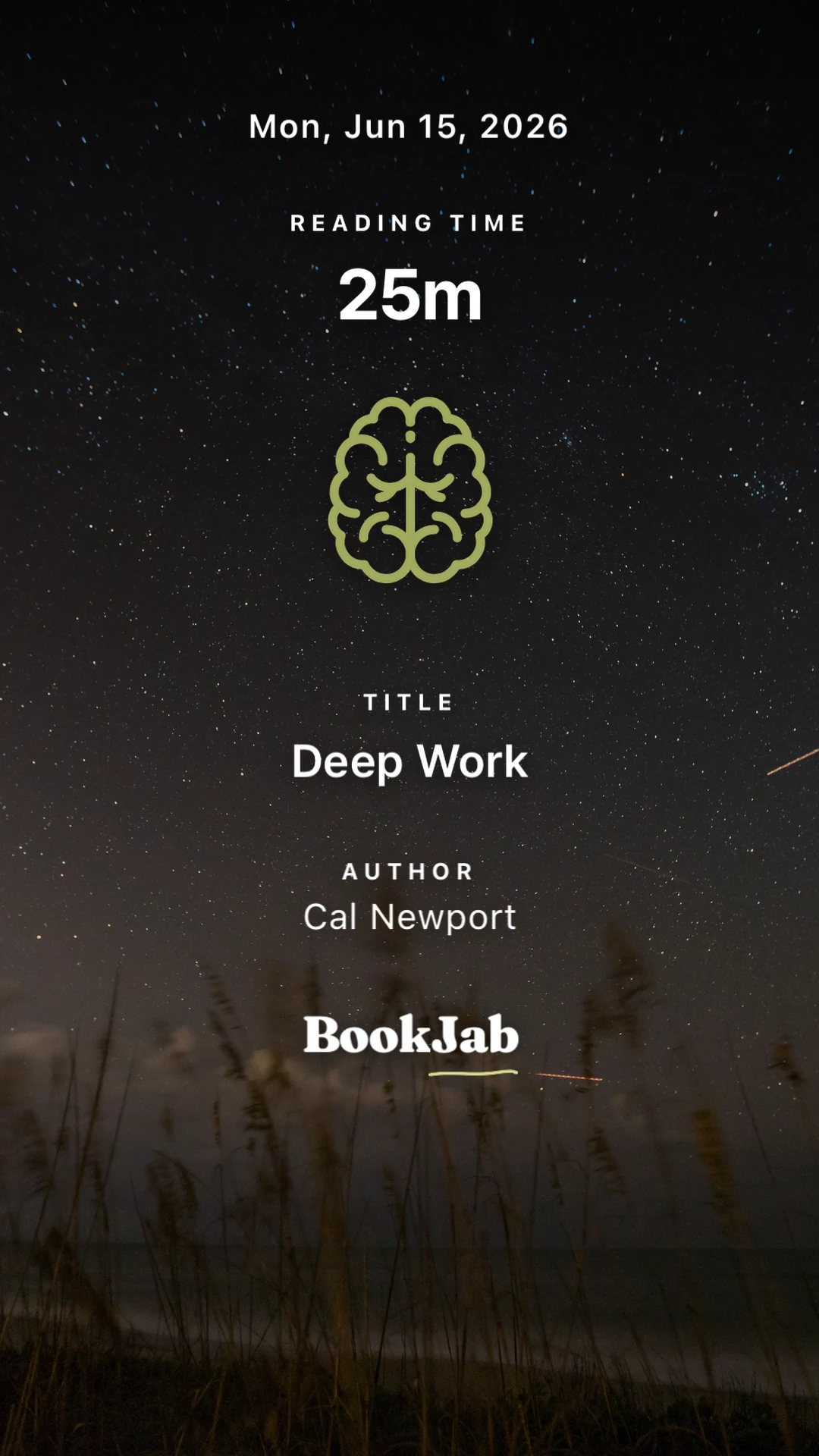 Deep Work · 25m — night sky over a field